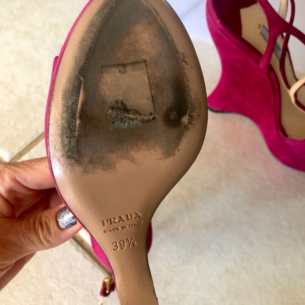 Authentic Prada Suede Wedge Sandals - Rich Burgundy, Size 9 - Picture 4 of 5